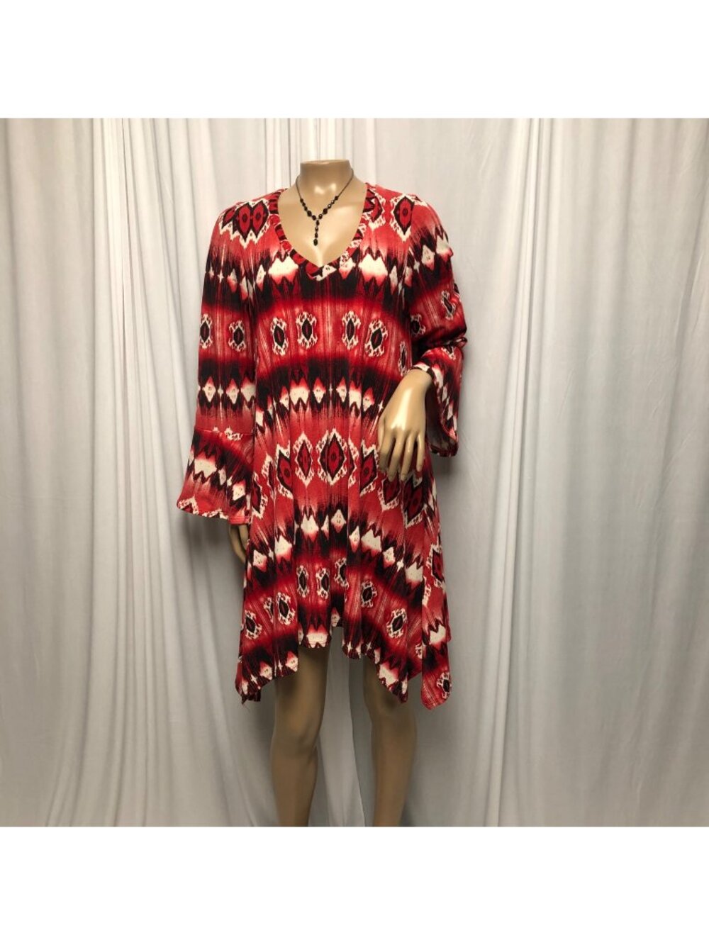 Emma Rose Dress Womens Size XL Red Black White Bell Sleeve Boho Hippie Party